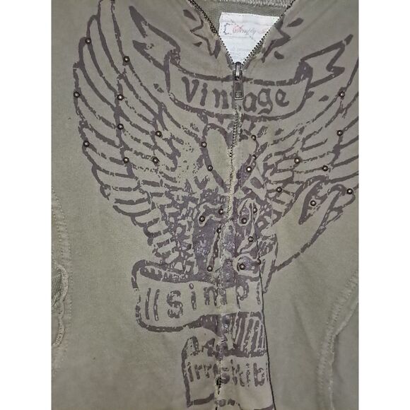 A Simply Irresistible Sweatshirt Hoodie Zip Front Raggedy Boho Olive Green L - Picture 3 of 13